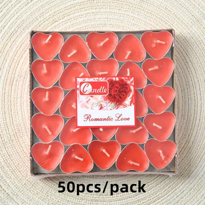 🇲🇾 50pcs Smokeless Round Love Heart Scented Tealight Small Candle Tea Lights Lilin Candles Unscented 蜡烛 浪漫求婚 表白 生日 无烟茶蜡