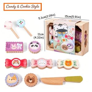 Wooden Kitchen Pretend Play Set Magnetic&Hook Loop Cutting Foods Game Fruits Vegetables Meat Dessert Educational Role Play Toys2026