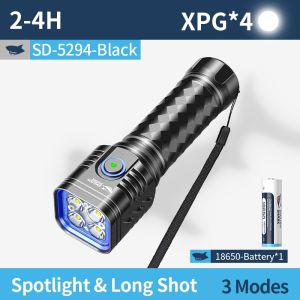 Smiling shark SD5294 Torch Light Super Bright 4*LED 5000LM Type-c Rechargeable Flashlight 3Mode Waterproof Outside Camping Working Fishing Lighting