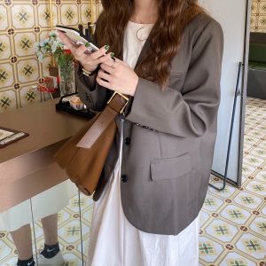 [SG SELLER] Korean Tote Bag Large Capacity R Fits 14" Laptop Soft Leather Women Sling Shoulder Bag