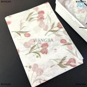 [COD] WANGJIA กระดาษทิชชู่ลวดลายดอกทิวลิปหรูหราลวดลายดอกไม้พร้อมใบไม้สีเขียวสำหรับห่อของขวัญกล่องใส่ไวน์และตกแต่ง