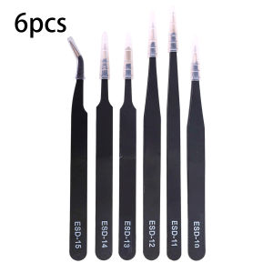 6pcs Anti-Static Stainless Steel Tweezers for Car Electronics Soldering Craft Tools Precision Tweezers Set ESD Repair Tools
