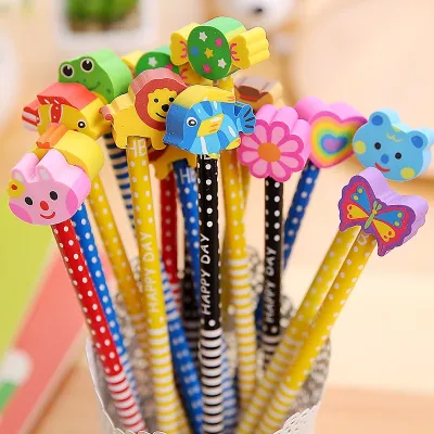 pencil HB สุ่มแบบตามลาย ดินสอหัวยางลบ ดินสอไม้ พร้อมส่ง(สุ่มลายสุ่มสี) ดินสอหัวการ์ตูน ดินสอHB เครื่องเขียน
