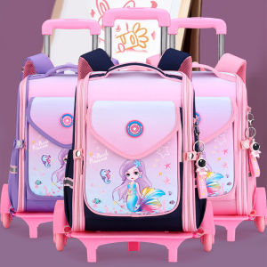Mermaid One-piece Design Primary School Student 6-wheel Trolley School Bag Waterproof Large-capacity Detachable Girls Backpack