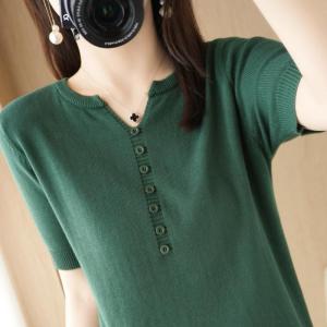 💗พร้อมส่ง M 2XL✨ งานป้าย Great BKK เสื้อไหมพรม คอกลมแขนสั้น เนื้อนุ่ม สเวตเตอร์แบบใหม่ [ เสื้อคอกลม-กระดุมแถว ]