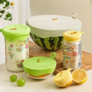 HJKL Stretchable Silicone Food Sealing Lid Time Recording Reusable Sealing Cover Kitchen Accessories Adjustable Silicone Caps Fruit