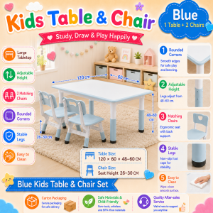 PlayPark Kids Study Table with Chair Height Adjustable Drawing Table Paintable Tabletop Non Slip Study Desk for Boys Girls