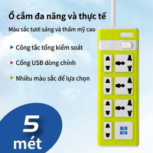 Ổ Cắm Điện 7 Lỗ + 2 Cổng USB Chịu Tải 2300W Vỏ Nhựa Chống Cháy Cách Điện An Toàn Cho Văn Phòng Gia Đình
