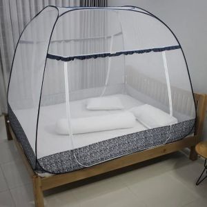 Màn Chụp Mùng Chụp Đỉnh Rộng Cao Cấp Mộc Miên 18mx2m - 2 cửa ( Hoạ Tiết Xanh Xám Chiếc Lá )
