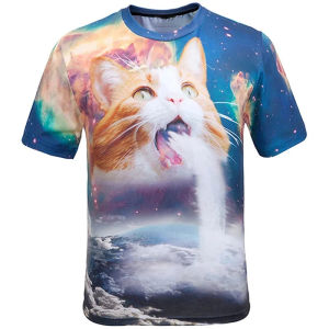 [Local Stock] HBESTY Halloween Christmas Summer 3D Print Funny Cats T Shirt Men Galaxy Cat Graphic Short Sleeve Personality Casual O-neck Street Round Neck Tees Clothes