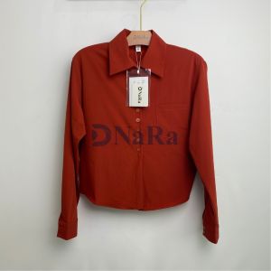 DNaRa - Fuji Kemeja Crop Top Korean Style Kemeja Wanita Lengan Panjang Bahan Stretch Slim Fit