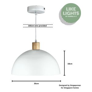 LikeLights JØRG Minimalist Dome Pendant Lamp 30cm | Modern Hanging Ceiling Light | Grey Black & White | Kitchen Island Dining Room Bar Counter Café | Customisable Designer Lighting Singapore