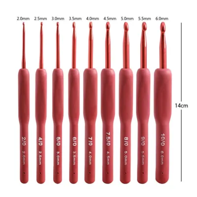 Tulip Etimo Red Crochet Hook Anti Slipped crochet hook set with Silicone handle Crochet Needle 9Pcs/set