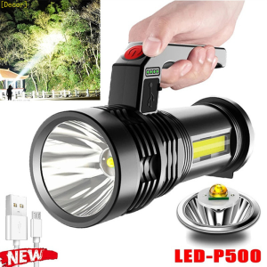 Portable Handheld Floodlight LED-P500 Powerful LED Flashlight +COB Side Light USB Rechargeable Outdoor Searchlight Household Light