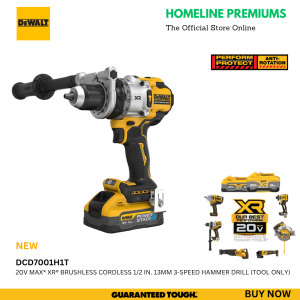 DEWALT DCD1007H1T POWERSTACK 20V MAX* XR® BRUSHLESS CORDLESS 1/2 IN. 3-SPEED HAMMER DRILL COMPLETED SET
