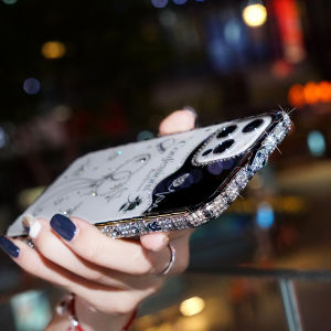 Luxury Bling Diamond Inlay Snake Metal Bumper Cover Cases For iPhone 11 12 13 14 15 16 Pro Max XR XS Max Frame Acrylic Back Case