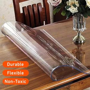 1.500mm Thickness PVC Soft Crystal Clear Plastic Table Cover Vinyl Protector Sheet Transparent Kitchen and Dining Waterproof Heavy Duty Oil-proof Heat Resistant Anti-slip Customized Tablemat Flexible Desktop Width 48"