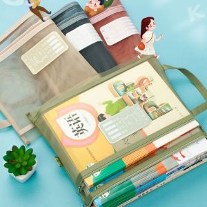 กระเป๋าจัดเก็บเอกสารตาข่าย A4 - กระเป๋าซิปใสสองชั้น ความจุขนาดใหญ่ แฟ้มและเครื่องสำอาง พร้อมแฟ้มเอกสารอเนกประสงค์เสริมไนลอน