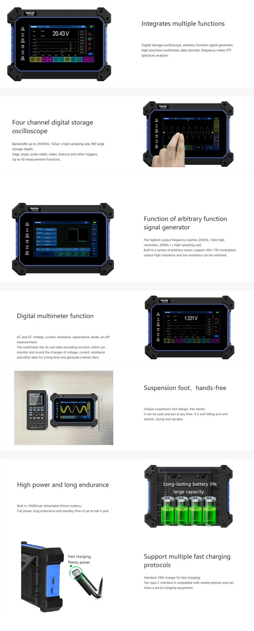 Hantek TO1112D TO1112C Touch Screen Digital Oscilloscope 2 Channels ...