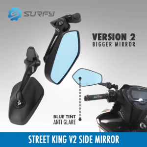 SurfyMotorcycle Street King Side Mirror v2 Blue Lens Clear Lens