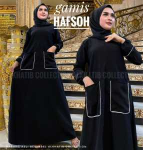 Abaya Hitam Arab Hafsho Alkhatib Collection Bahan Jetblack Saudi plus kantong
