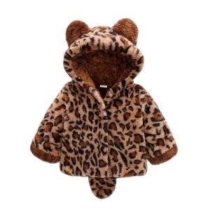 1 2 3 4 Years Plush Baby Jacket Leopard Print Christmas Princess Girls Coat Autumn And Winter Warm Hooded Outerwear Kids Clothes2026