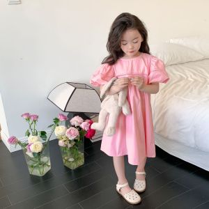 [1-10 Years] Korean Fashion Casual Simple Yellow Pink Girl Kid Premier Cotton Pink Yellow Dress Baju Budak Perempuan