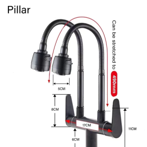 304 stainless steel double water outlet single cooling water sink faucet with universal rotation and multiple functions