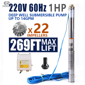 Deep Well Submersible Pump 2.5 "1.5HP Household Stainless Steel High Flow Water Pump Industrial Agricultural Well Pump