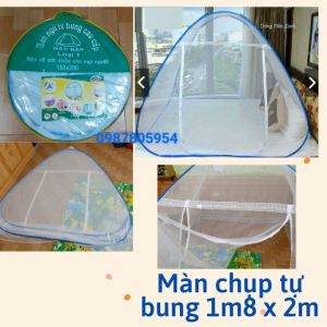 [XẢ KHO 3 NGÀY] Màn Chụp Tự Bung Trắng Viền Xanh Cao Cấp 1m8 x 2m Màn Chụp Tự Bung Chống Muỗi Màn Chụp Tự Bung
