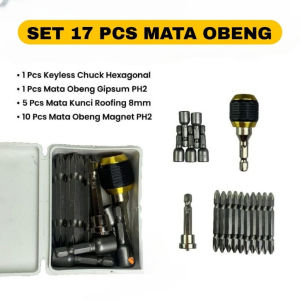 Set 17 pcs : Keyless Kepala Bor Hexagonal Mata kunci Roofing Mata obeng Magnet  Mata obeng gipsum
