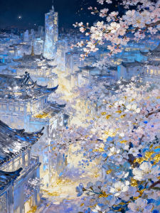 Blue Tone Sakura Castle Full Diamond DIY Landscape Painting Embroidery Craft Kit for Home Decor Gift