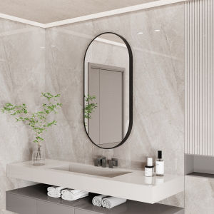 LUVODI กระจกห้องน้ำ ติดผนัง กระจกห้องน้ำ Bathroom Mirror Wall Mounted  Makeup Mirror Vanity Modern Black Metal Various Shape Framed  Wall Mirror Console Tables Decor Living Room Bedroom Dressing Table Mirrors