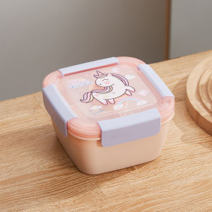 Cartoon Lunch Box For Kids Portable Square Bilayer Compartmentalized Lunch Box For Students With Fork And Spoon Can Be Heated By Microwave Lunch Box PP Safe Materials