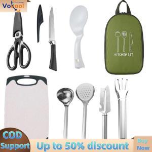 【Vodool Auto Center】 8 Pcs Camping Cookware Utensils Travel Set Stainless Steel Camping Utensil Set