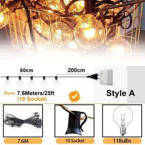 String Lights G40 Bulb Patio Outdoor Fairy Solar Lights Party Garden Wedding Christmas Decoration Lights Glass Bulb