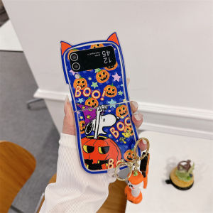 2025 ใหม่ สำหรับ Samsung Galaxy Z Flip 7 Z Flip 6 Z Flip 5 Z Flip 4 Z Flip 3 เคส เคสพับ การ์ตูนน่ารัก ฮาโลวีน รูปหูแมว Snoopy เคส TPU ซิลิโคนนุ่ม พร้อมสร้อยข้อมือ