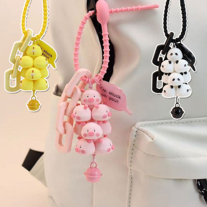 Gantungan Kunci Babi Kartun Kawaii Animals Susun Keychain Lucu
