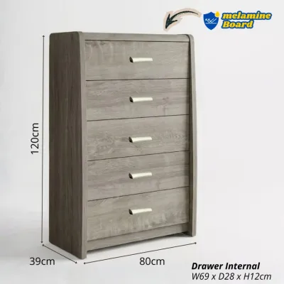 Furniture Direct LENAR Melamine board 5 drawer chest almari baju