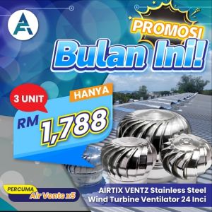 AIRTIX VENTZ AT-0011 Stainless Steel Wind Turbine Ventilator 24 Inch (With Free Installation in SELANGOR)