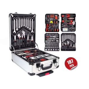 MECOME 187Pcs Trolley Box Type Tool Box Set Wheeled Trolley Socket Wrench Wrench Set Portable Professional Tools Set Hardware Tools