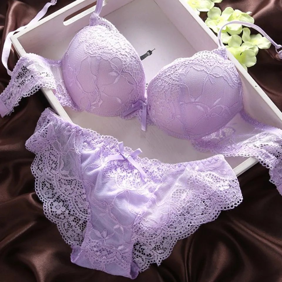 2 Pcs/Set Women Underwear Set Bra Panties Set Lace Push Up Elastic