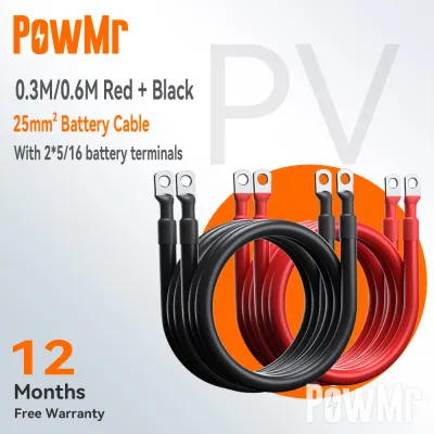 PowMr 25mm² แบตเตอรี่อินเวอร์เตอร์สายเคเบิล 4AWG ทองแดงอัตโนมัติ 5/16 แบตเตอรี่สายเคเบิลรถยนต์แบตเตอรี่สําหรับรถบรรทุกรถจักรยานยนต์พลังงานแสงอาทิตย์ RV Marine