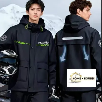 Home + Hound Waterproof Rain Jacket Set for Men and Women with Helmet - Orange and Black Designs - Fits Scooter Riders - Waterproof and Windproof - Suitable for Rainy Weather