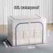 66/110L Transparent Clothes Storage box Organizer Waterproof Large Folding Storage Box Breathable Folding Clothes Locker Steel Locker Waterproof Oxford Cloth Material Dustproof and Moisture-proof Wardrobe Storage Box#cd023