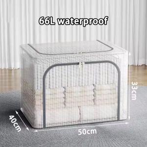 66/110L Transparent Clothes Storage box Organizer Waterproof Large Folding Storage Box Breathable Folding Clothes Locker Steel Locker Waterproof Oxford Cloth Material Dustproof and Moisture-proof Wardrobe Storage Box#cd023