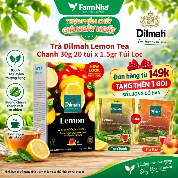 Trà Dilmah Lemon Tea 30g 20x1.5g túi lọc - Hương vị trà chanh tươi mát, tinh hoa trà Sri Lanka