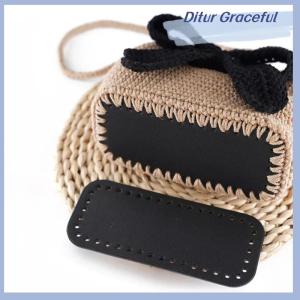 Ditur 8x20ซม. ทำด้วยมือรูปวงรีด้านล่างสำหรับกระเป๋าถักหนัง PU อุปกรณ์เสริมที่ทนต่อการสึกหรอด้านล่างมีรูโครเชต์ DIY กระเป๋าด้านล่าง