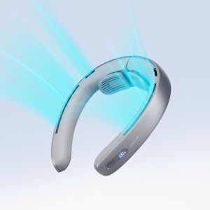 JISULIFE Neck Fan Pro1 Portable 5000mAh Battery Rechargeable Mini Bladeless Fan 100 Speeds Stepless Knob LED Display Personal USB Fan Operated Wearable