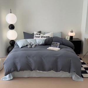 Super Soft and Soft Solid Color Double Stitching Washed Cotton Four-piece Set Thickened Quilt Cover Dormitory Bed Sheet Three-piece Set Bedding Four Seasons LZD